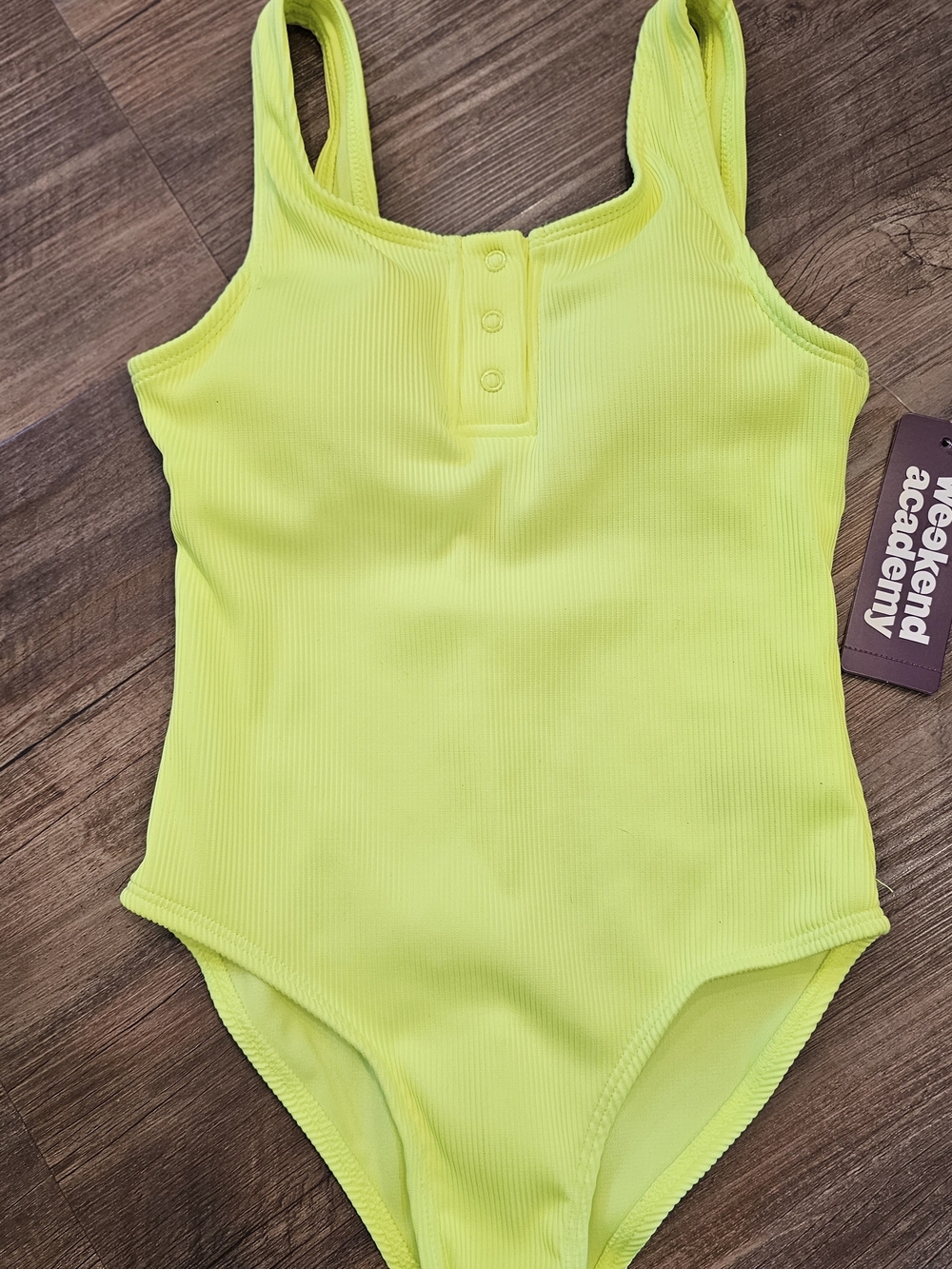 Girls' Size 8 Neon Yellow Ribbed One-Piece